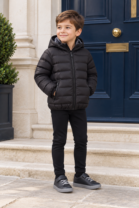Boys Black Basic Classic Puffer Coat