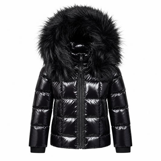 Black Zipper Coat with Black Fur