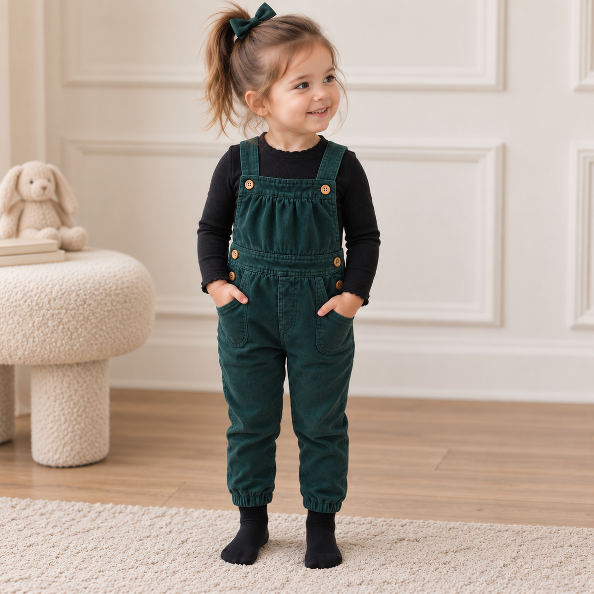 Girls Corduroy Rompers - Green