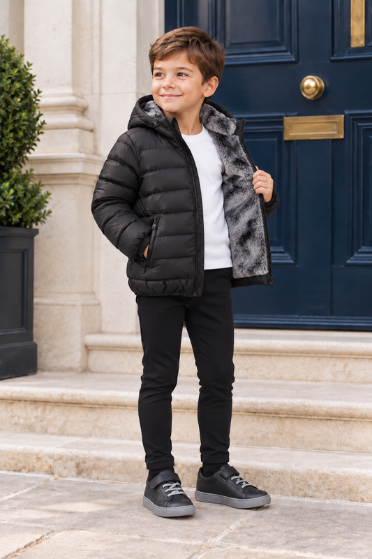 Boys Black Basic Classic Puffer Coat