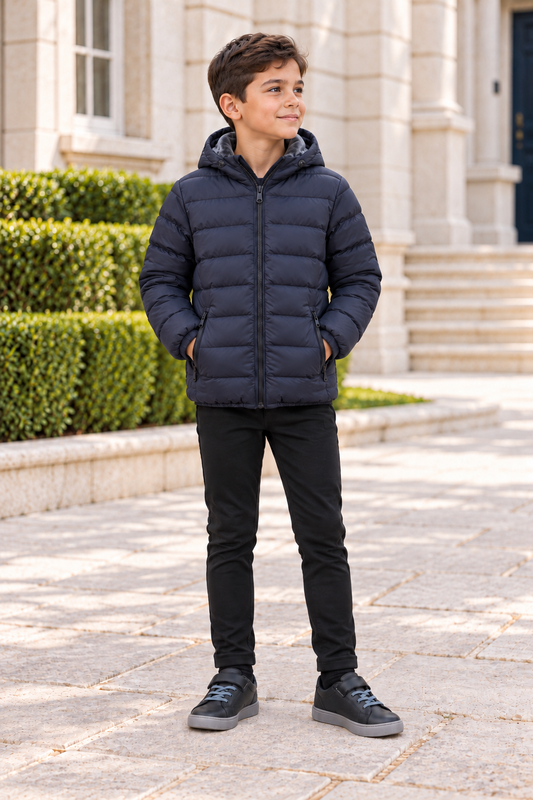 Boys Navy Basic Classic Puffer Coat
